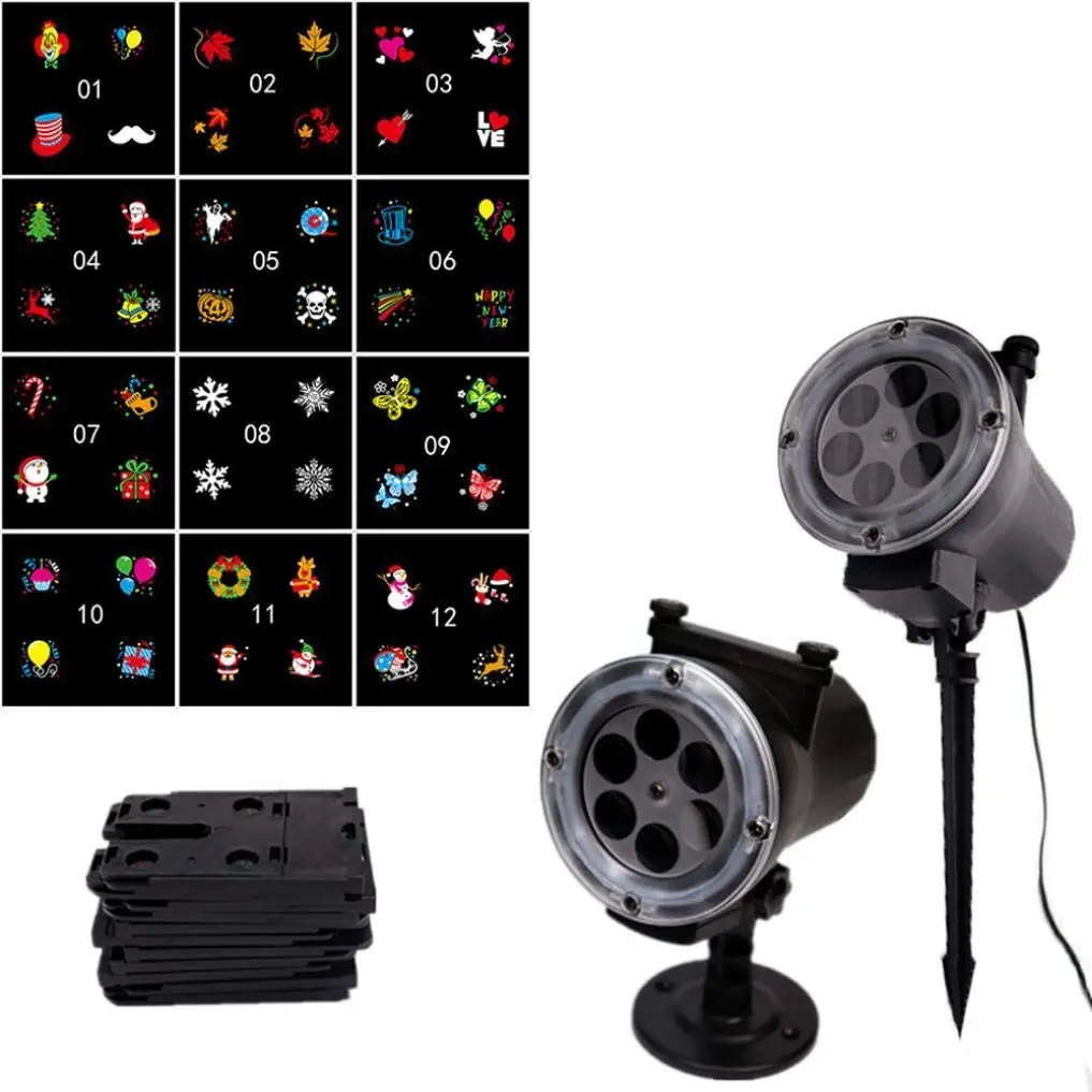 

LED Projector Light 12 Pattern Landscape Lamp Projection for Halloween Home Garden Light Party Decor (ONE, US Plug)