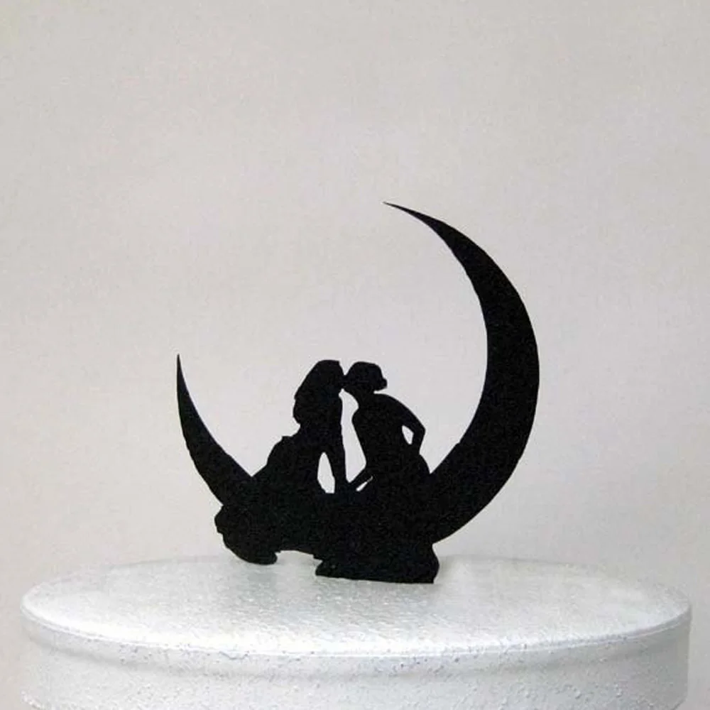Moon Wedding Cake Topper, Same-Sex lady and Mrs Kissing on the Moon Silhouette Cake Topper,Same Sex wedding decor Supplies (2)