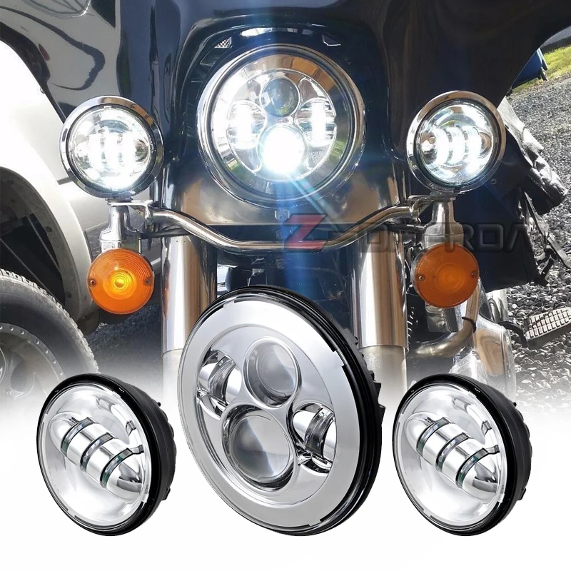 

7" h4 led motorcycle headlight+ 4.5" motorcycle round fog lamps For Motorcycle MOTORCYCLE CHROME PROJECTOR LIGHT