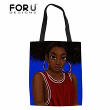 FORUDESIGNS/Женская многоразовая эко-сумка для женщин, складные сумки для покупок, черная художественная африканская печать для девочек, Холщовая Сумка для хранения