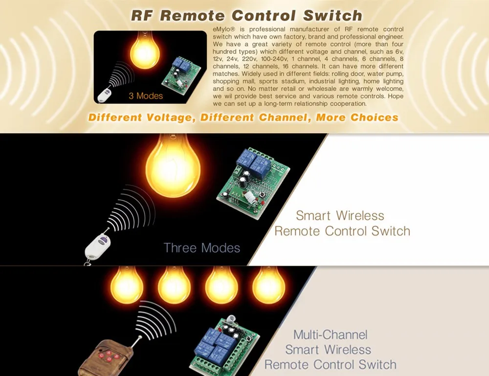 EMylo AC 220 V 1000 W 10A умный переключатель, Беспроводной 433 МГц RF пульт Управление выключатель света 2 каналов реле с 2 кнопки передатчик