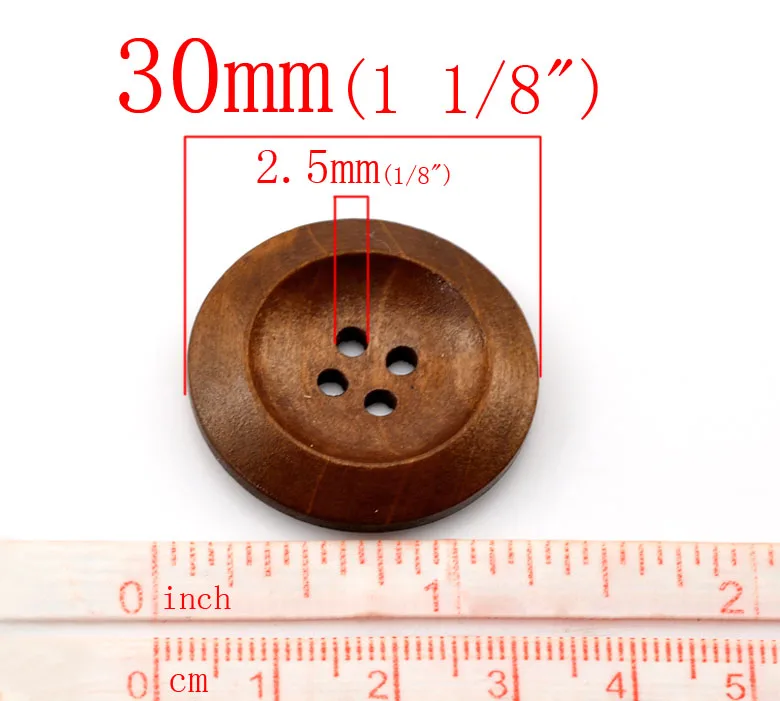 Оптовые пуговицы Hoomall 50 предмета кофейные 4 отверстия деревянные пуговицы для шитья 30 мм(1 1/") Dia