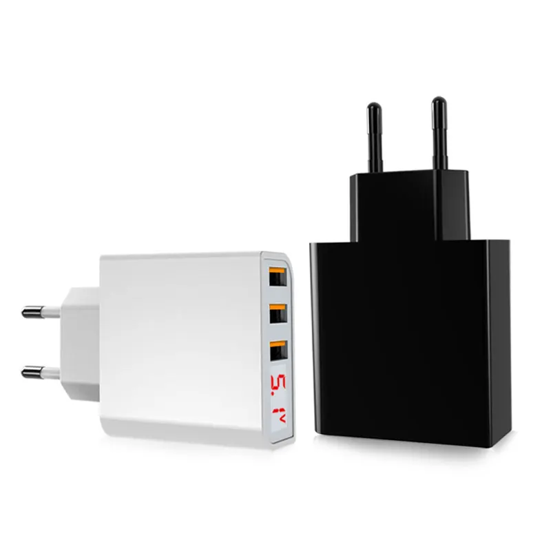 

4 Ports Multi Function Charging Plug 3 Ports USB Charging Head with LED Display Charger For iphone Tablet PC Travel Smartphone