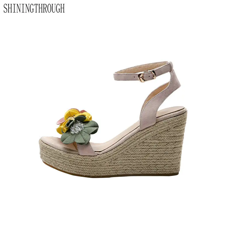 

flower Shoes Women Sandals wedges Sandals Bohemia style Girl Shoes Lady Sandals suede leather Female high Heels