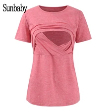 Sunbaby/ топы для кормящих грудью; одежда для грудного вскармливания; футболка с короткими рукавами; однотонная одежда размера плюс для беременных; S1210