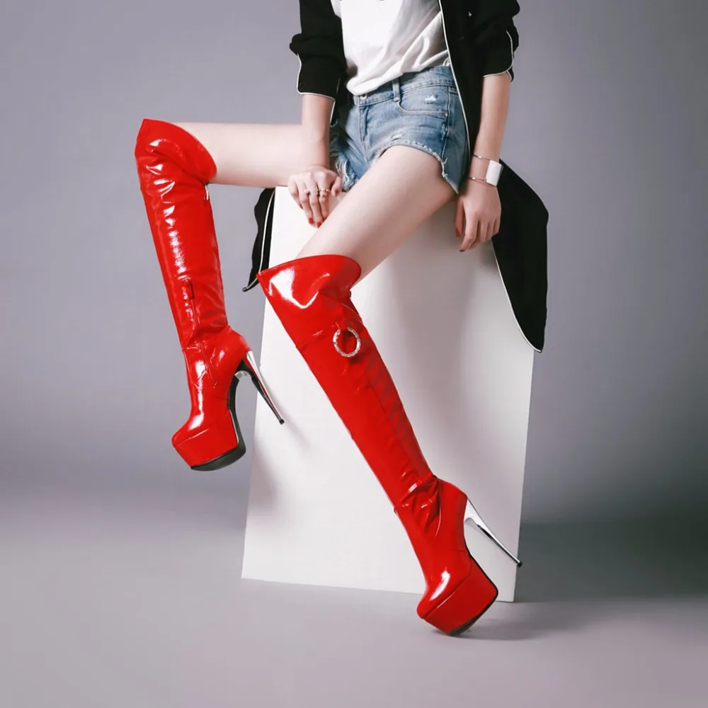 Alionashoo Patent Leather Sexy Thigh High Boots Winter Women Over the Knee Boots Plus Size Shoes Women's Platform Boots Women 48