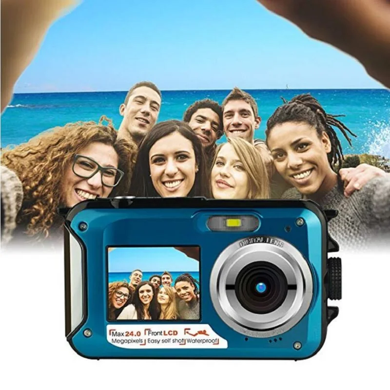 Cámara Digital subacuática 2,7 pulgadas TFT impermeable 24MP MAX 1080 P doble pantalla 16x Zoom Digital videocámara HD268