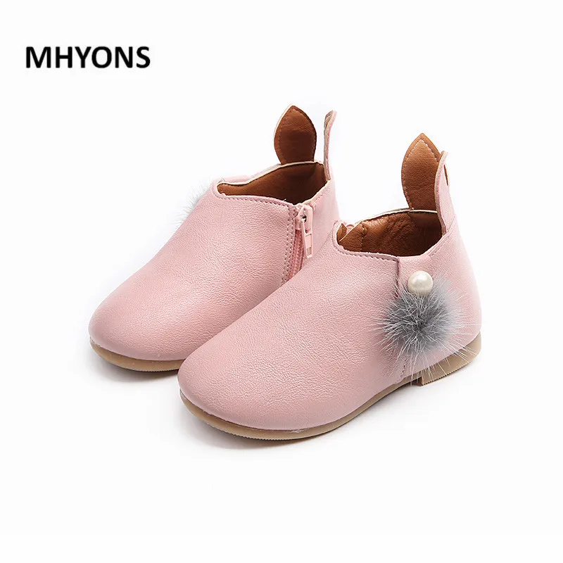 Детская обувь сапоги снегоступы из искусственной кожи кроссовки детские Демисезонный обувь милые уши кролика мяч кроссовки на молнии Повседневное - Цвет: Pink