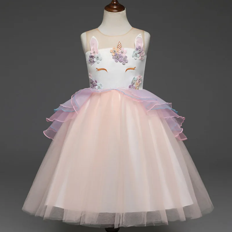 2018 New Girls Dress Flower Kids Party Dresses For Girls Princess Unicorn Dress Mesh Lace Children Costumes Cute Girl Prom Gowns (1)