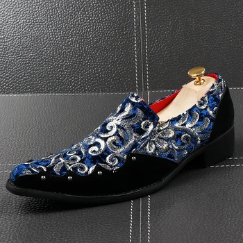 

CuddlyIIPanda Men Fashion Causal Loafers Summer Leather Rivets Night Club Pointed Toe Shoes Male Flock Shoes Zapatos De Hombre