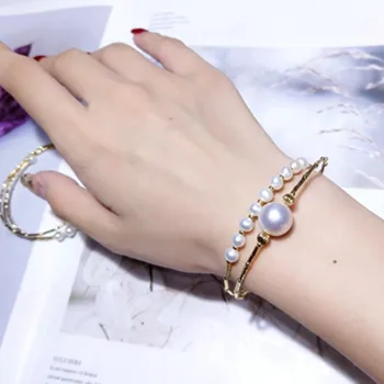 

11-12 mm Natural Pearl Sterling Silver Bracelet Natural Freshwater Pearl Strong Light Hand Chain Gold C