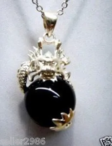

beautiful dragon black jade pendant necklace