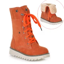 Women Shoes Winter Cow Muscle Sole Boots Front Lace-up Wedges Snow Martin Boots XW-18