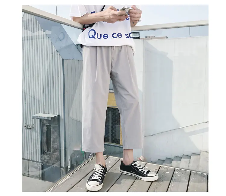 Летние эстетические модные новые трендовые однотонные простые свободные прямые повседневные мужские брюки