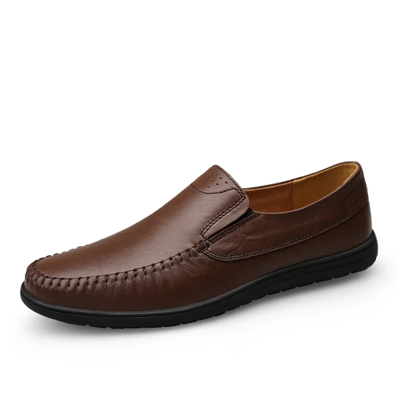 

Cow Leather Loafers New 2018 Casual Business Shoes Men's Flats Moccasins Black Brown Genuine Leather Shoes Pigskin Breathable