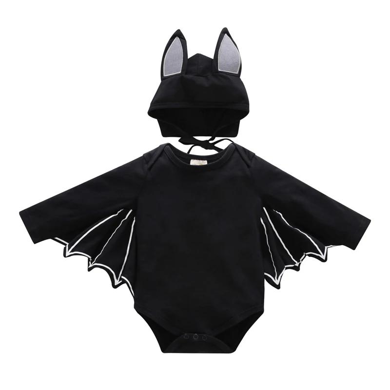 6-24M baby cosplay costume Funny Clothing for Halloween patry Long-sleeved romper+hat 2 pieces batman model baby boy girl Outfit