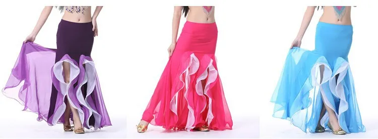 Высококачественная Сексуальная дешевая шифоновая юбка для танца живота для женщин, юбки для танца живота, 9 цветов