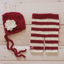 Вязаная крючком Детская шапка, красная и белая шапочка, штаны в полоску, реквизит для фотосъемки новорожденных из хлопка