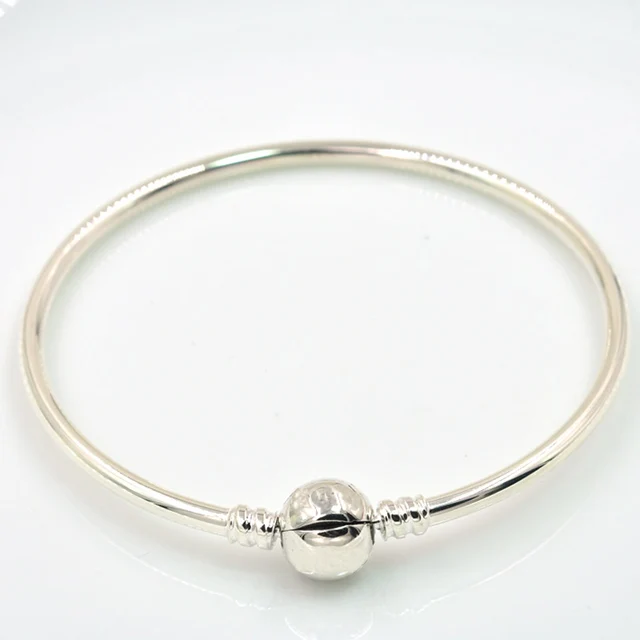925 Sterling Silver Bangle Bracelet With Circle Clasp Diy Jewelry 925 Sterling Silver Bangle Bracelet With Circle Clasp Diy Jewelry Fit European Brand Charm Bracelets Beads