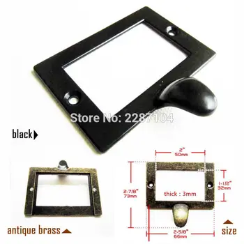 

6Pcs Antique Brass Black Super Heavy Duty Large Metal Cabinet Drawer Tag Label Pull Frame Handle File Name Card Holder 73*66mm