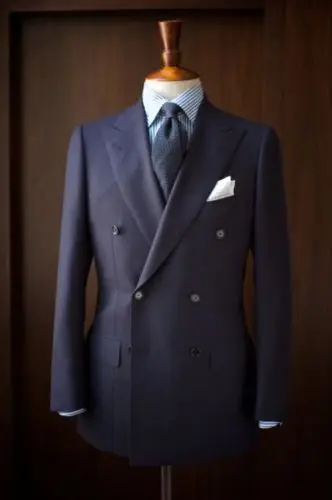 

Double Breasted Suits Peaked Lapel 2 Pieces (Jacket+Pants+Handkerchief) Formal Tuxedos Wool Blend Office Business Terno Bespoke