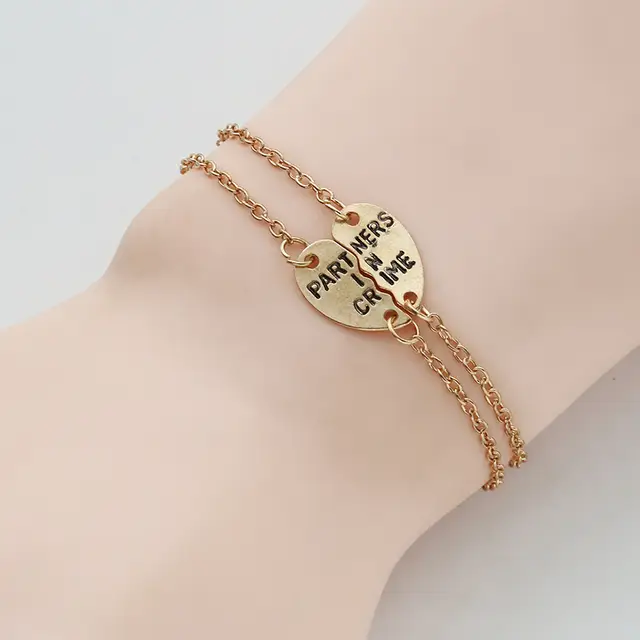 2pcs Set Best Friend Bracelet Femme Gold Silver Puzzle Heart Bracelet Femme Gold Silver Puzzle Heart