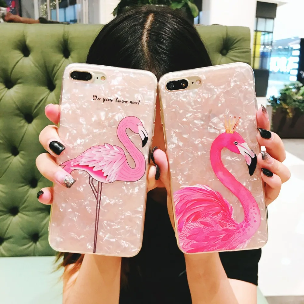 

Conch Shell beautiful flamingo phone Cases for iphone X case Dream Pink Soft Back Case For iphone6 6s 7 7Plus 8 8plus Cover Capa