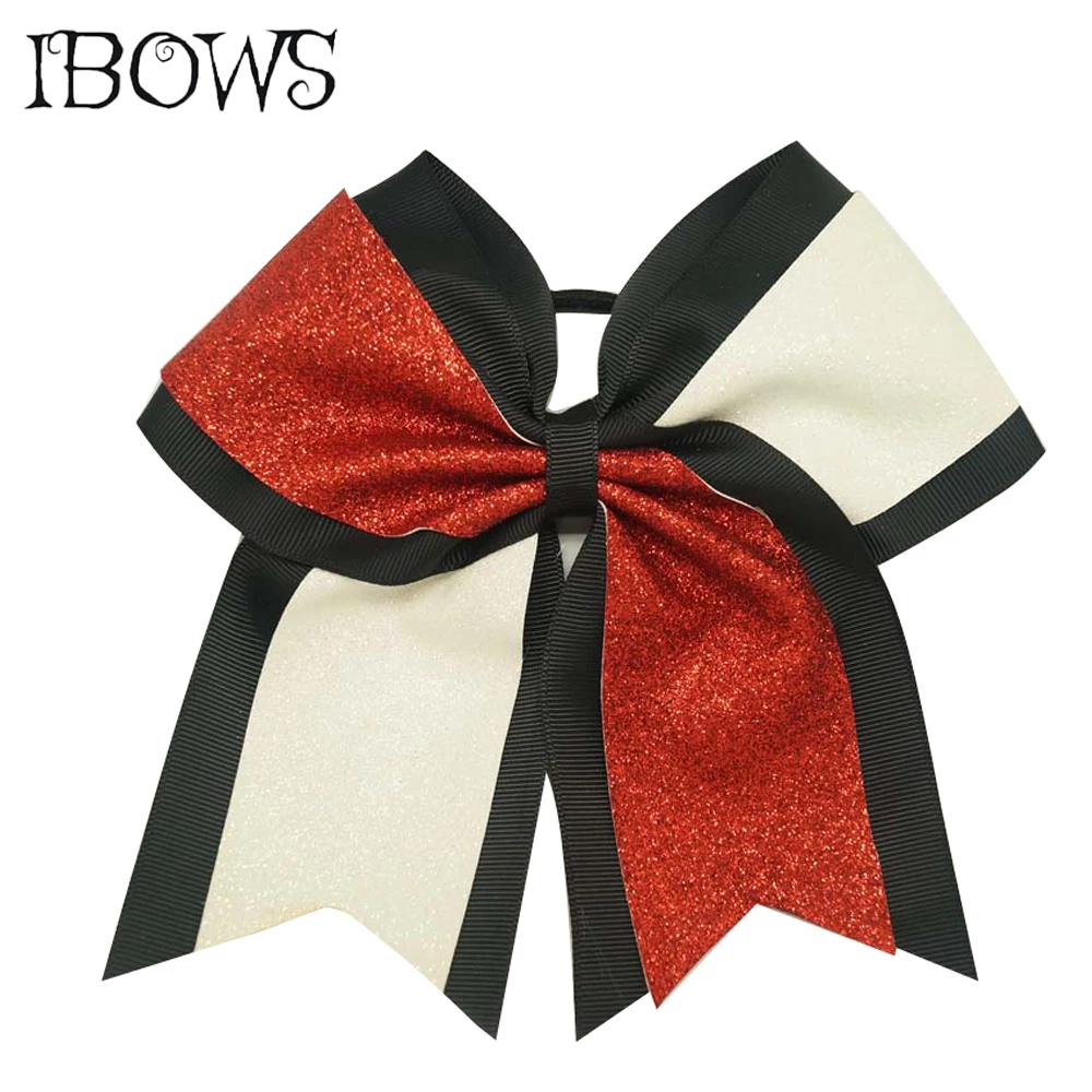High Quality 8" Girls Glitter Cheer Bow Layered Hair Bows With Elastic