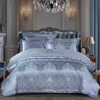 

YeeKin 100% Cotton Satin Jacquard Embroidery Bedlinen Sheet King Queen Jacquardu Satin Men's Dvet Cover 4pc Lace Embroidery