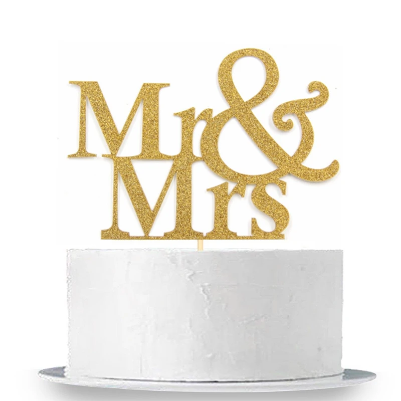 Торт Топпер Золотой Жених и невеста свадебный Блестящий MR and MRS Cake