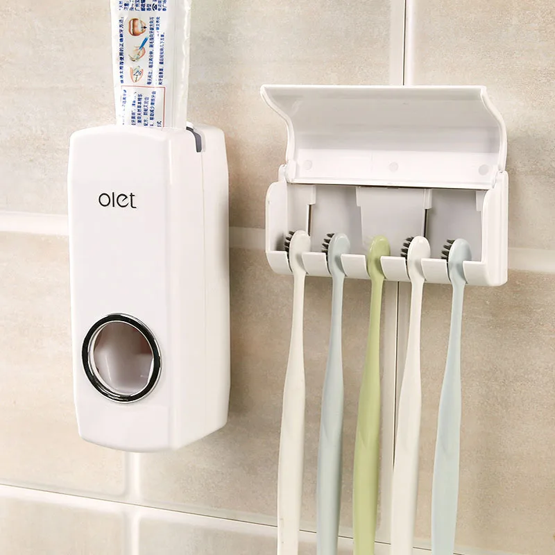 BAISPO 1 набор держатель зубной щетки автоматический диспенсер для зубной пасты соковыжималка 5 настенная подставка для зубных щеток крепежная подставка аксессуары для ванной комнаты - Цвет: White
