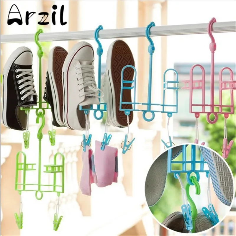 Shoe Hanger Rack with Two Pegs Drying 360 Degree Rotating Portable Wet Multifunction Dual Use