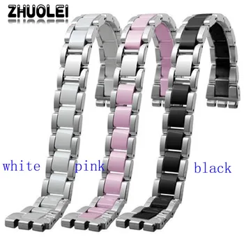 

Zhuolei Watchband For YGS716 YAS100 Quality Stainless Steel + Ceramic Watch Band Luxury Bracelet 19x17mm