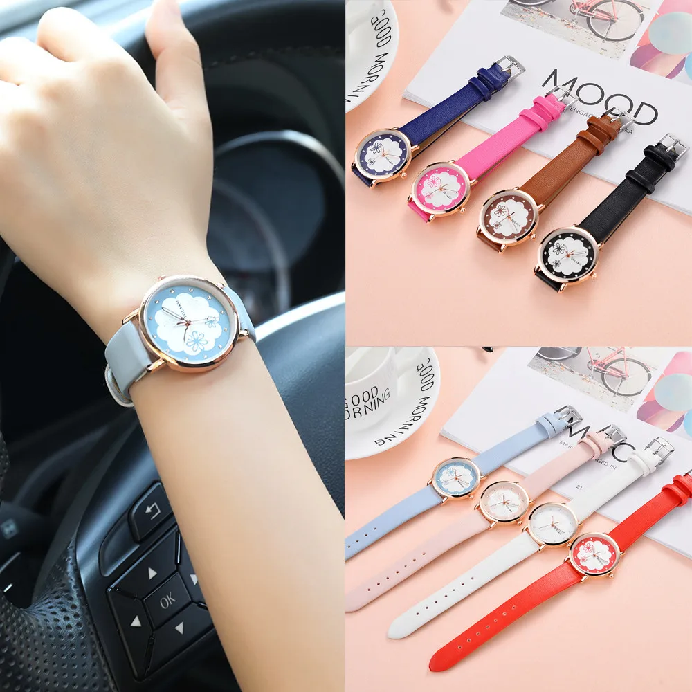 

Fashion Ladies Belt Watch Rhinestone Flower Pattern Dial Macarons Color Strap nightmare before christmas small fresh watches