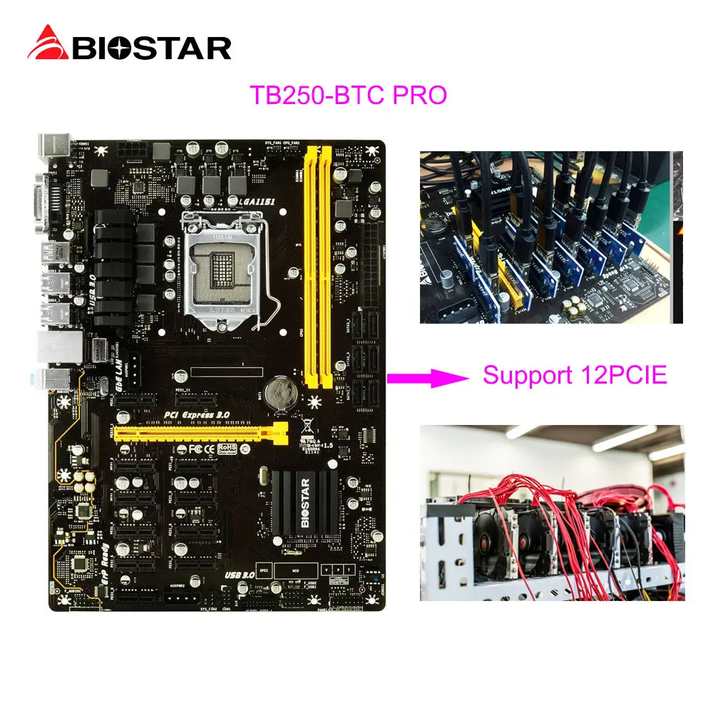 BIOSTAR TB250 BTC PRO 100 New In Box 12PCIE For I3 I5 I7 TB250 BTC TB250