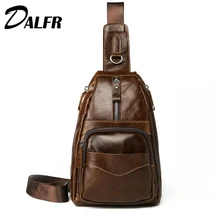 DALFR Genuine Leather Bags for Men Solid Zipper Style Chest Pack 12 Inch Water Proof Messenger Bags