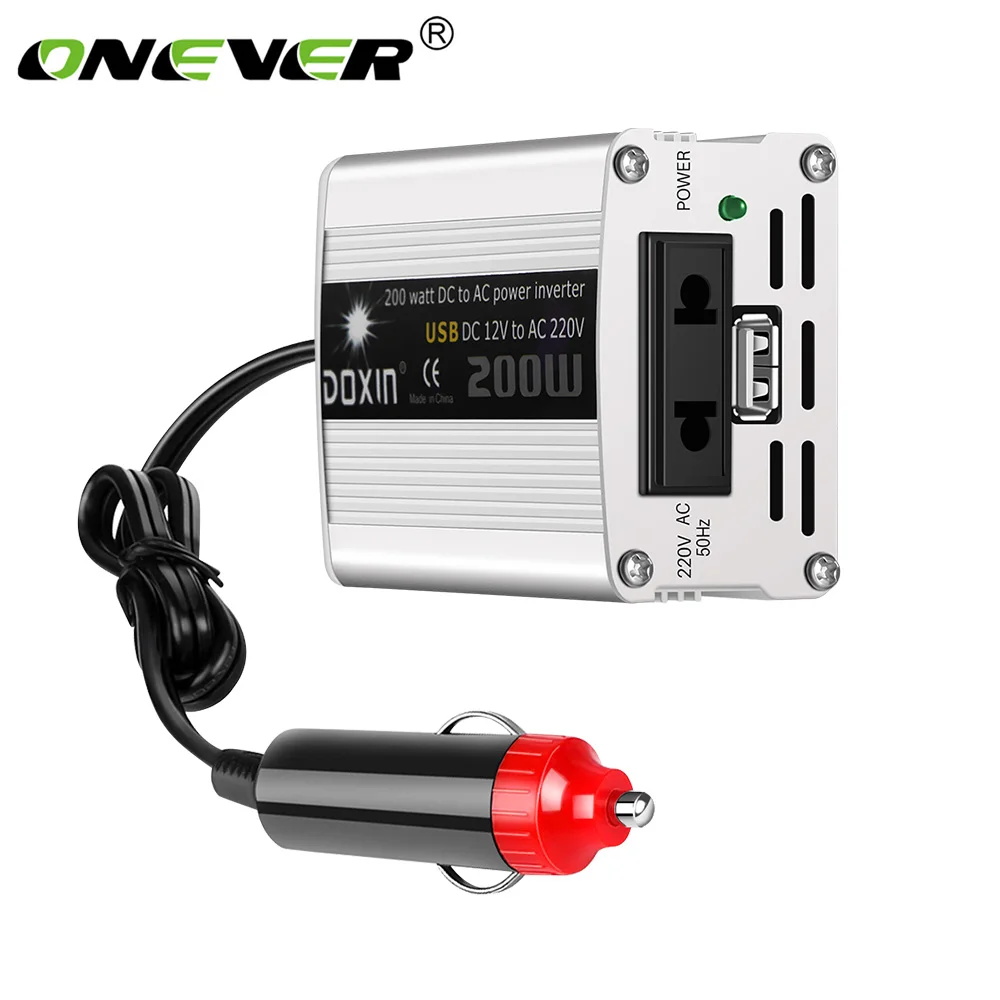 Venta caliente Onever-Conversor e inversor de energía para automóvil, adaptador USB de 200W, 12V de CC a CA, 220V, estilo de coche, potencia máxima de 400W oRKdLJ98M