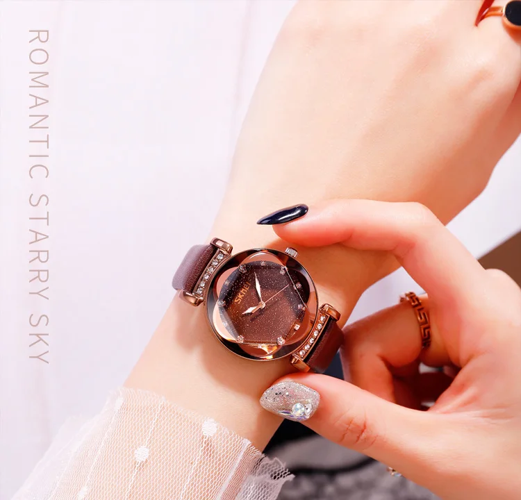 SKMEI модные звездное небо Алмазный женские часы водонепроницаемые кварцевые женские часы из нержавеющей стали наручные часы Reloj Mujer 9188