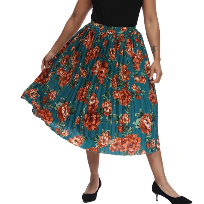 Женская плиссированная юбка с цветочным принтом с высокой талией Новая повседневная Винтажная летняя леопардовая юбка Женская Ретро макси юбка jupe longue