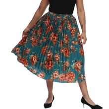 Женская плиссированная юбка с цветочным принтом с высокой талией Новая повседневная Винтажная летняя леопардовая юбка Женская Ретро макси юбка jupe longue