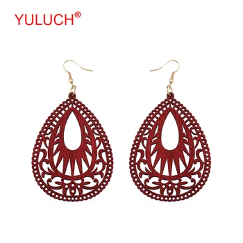 

YULUCH 2018 New Arrival Natural Wooden Water Drops Hollow Ethnic Ornaments for Retro Women Earrings Popular Gifts