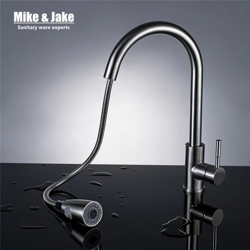 Brush Nickel pull out SUS 304 kitchen faucet pull down sink swan faucet