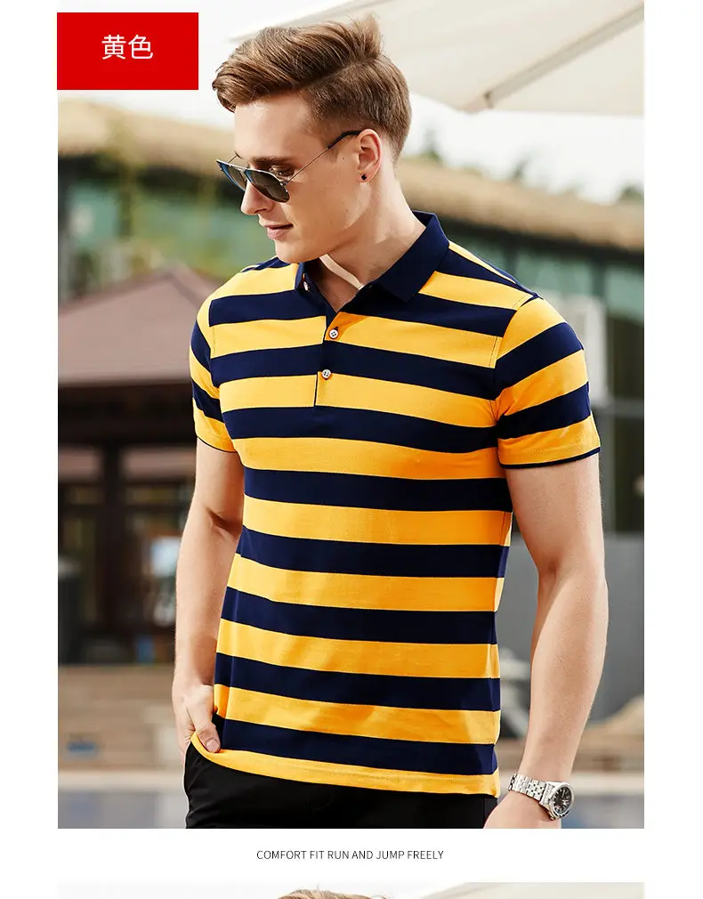 Striped Polo Men Summer Short Sleeve Quality Cotton Men Polos Male Brand Chinese Clothing Fast Dry Top Tees 2019 Spring New Red 06