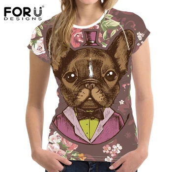 

FORUDESIGNS Fancy French Bull Dog 3D Printing Clothes Women T Shirt Summer Breathable Female Tee Shirts Casual Tops Tshirts Girl