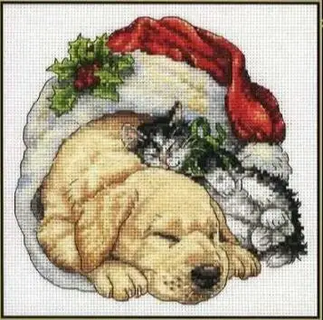 

Gold Colletcion Cute Counted Cross Stitch Kit Christmas Morning Pets Dog Puppy Doggy and Cat Kitty Kitten dim 026 26 26x