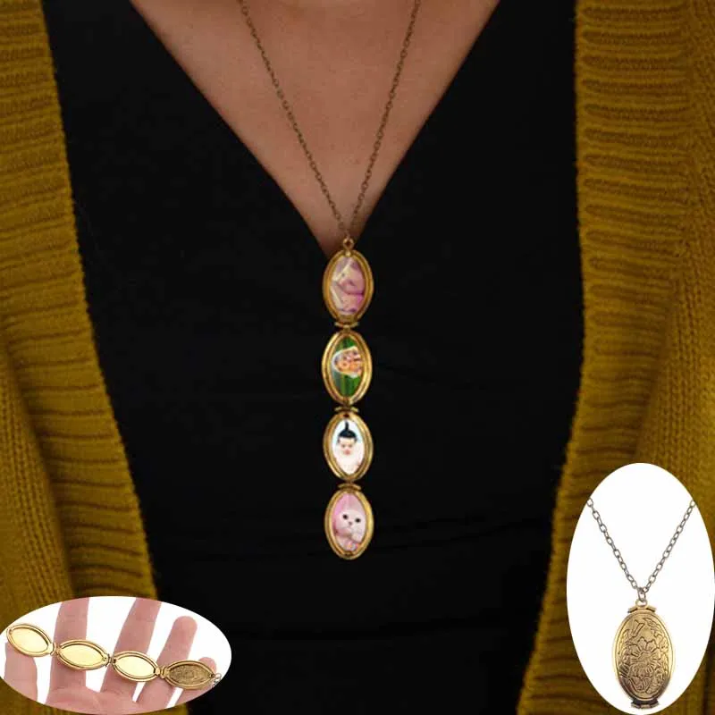 

TJP 1pcs Oval Expanding Photo Locket Pendants Necklaces Anitique Silver/Gold Tone Multi-layer Floating Album Box Chokers Gifts