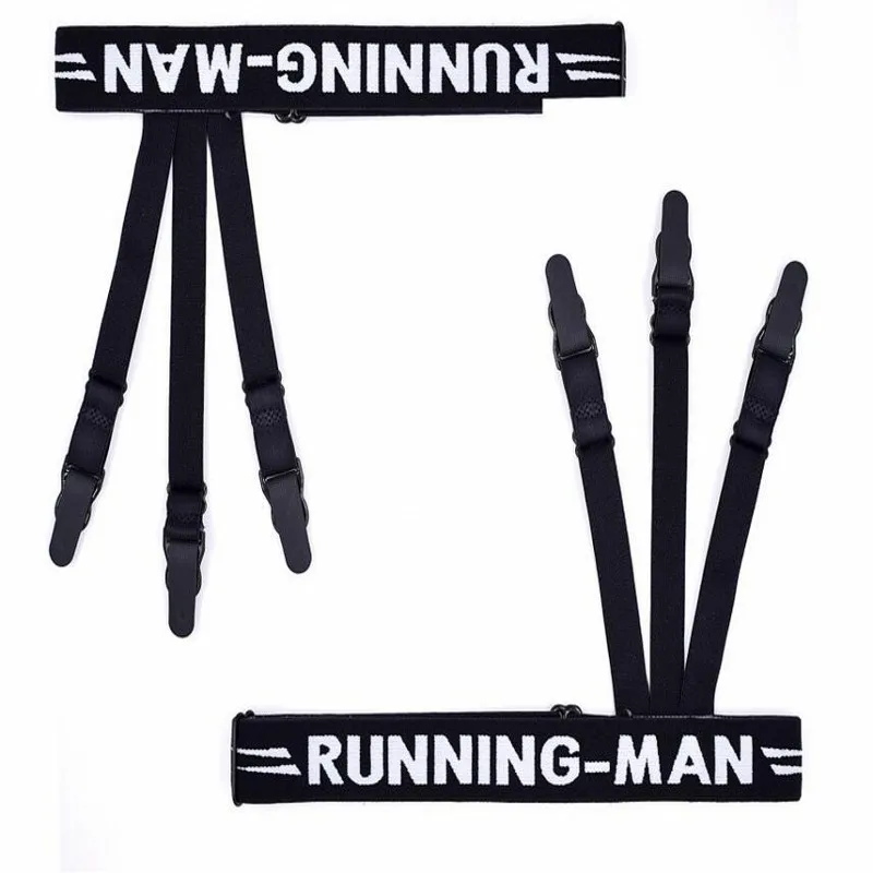 Панк Для мужчин черный логотип рубашка остается подвязки эластичные нейлон Регулируемая рубашка нога держатели несминаемость Пояса