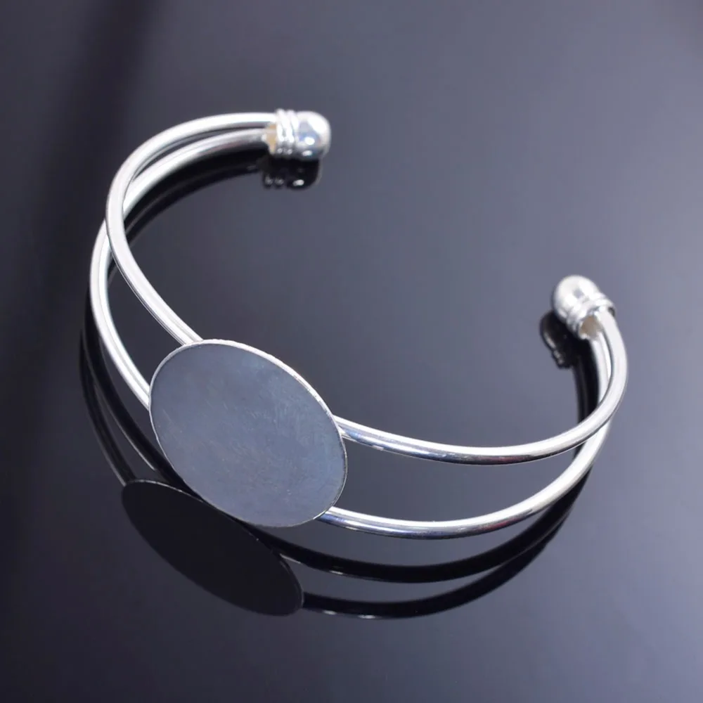 10Pcs Silver Plated 25MM Round Flat Pad Bangle Cuff Lock Blank Bracelet