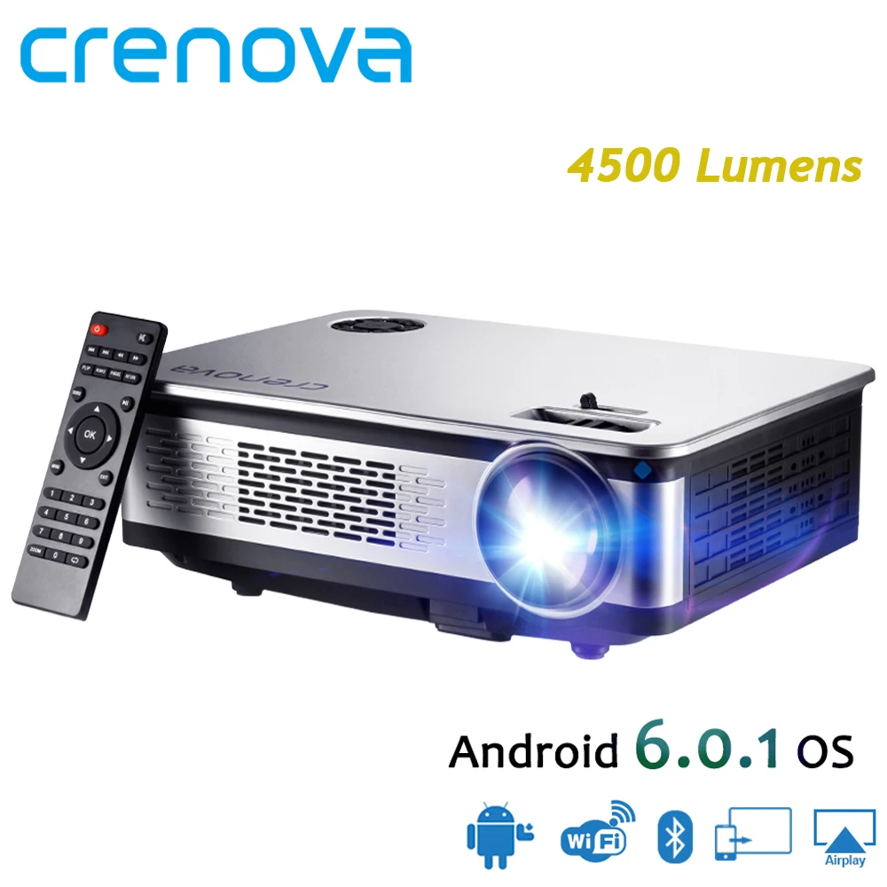 CRENOVA Newest Home Theater Projectors For Full HD 1920*1080p Android 6.0 7.1 OS Projector With WIFI Bluetooth 4500 Lumens