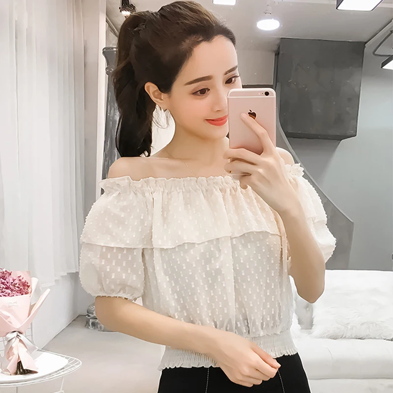 Beige Feminina Noir noir Blouse D'été Mode Ruches Camisa Tops De Femmes Vetement Chemises Blanc Slash blanc Marque Femme Dames Cou Doux pgZqwUxHT
